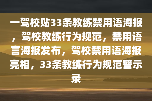 一驾校贴33条教练禁用语海报，驾校教练行为规范，禁用语言海报发布，驾校禁用语海报亮相，33条教练行为规范警示录