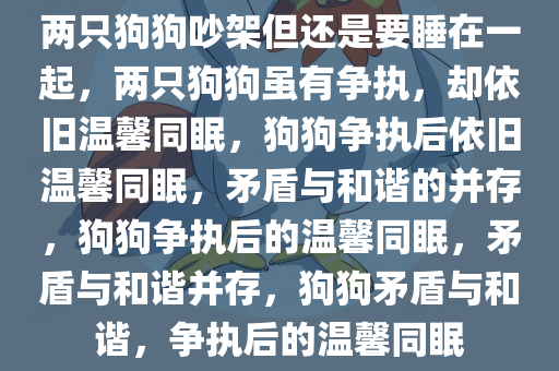 两只狗狗吵架但还是要睡在一起，两只狗狗虽有争执，却依旧温馨同眠，狗狗争执后依旧温馨同眠，矛盾与和谐的并存，狗狗争执后的温馨同眠，矛盾与和谐并存，狗狗矛盾与和谐，争执后的温馨同眠