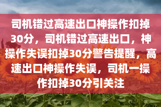 司机错过高速出口神操作扣掉30分，司机错过高速出口，神操作失误扣掉30分警告提醒，高速出口神操作失误，司机一操作扣掉30分引关注