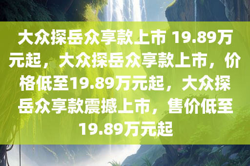 大众探岳众享款上市 19.89万元起，大众探岳众享款上市，价格低至19.89万元起，大众探岳众享款震撼上市，售价低至19.89万元起