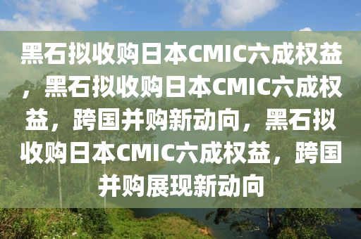 黑石拟收购日本CMIC六成权益，黑石拟收购日本CMIC六成权益，跨国并购新动向，黑石拟收购日本CMIC六成权益，跨国并购展现新动向