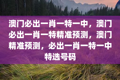 澳门必出一肖一特一中，澳门必出一肖一特精准预测，澳门精准预测，必出一肖一特一中特选号码