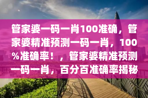 管家婆一码一肖100准确，管家婆精准预测一码一肖，100%准确率！，管家婆精准预测一码一肖，百分百准确率揭秘