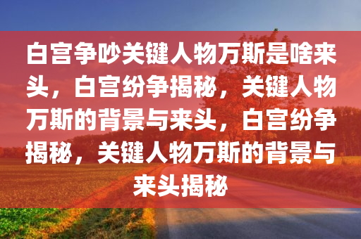 白宫争吵关键人物万斯是啥来头，白宫纷争揭秘，关键人物万斯的背景与来头，白宫纷争揭秘，关键人物万斯的背景与来头揭秘