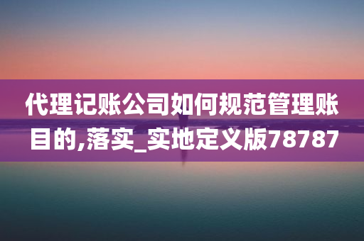 代理记账公司如何规范管理账目的,落实_实地定义版78787