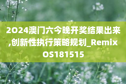 2O24澳门六今晚开奖结果出来,创新性执行策略规划_RemixOS181515