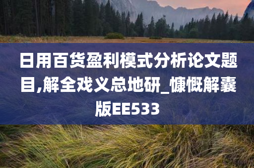 日用百货盈利模式分析论文题目,解全戏义总地研_慷慨解囊版EE533