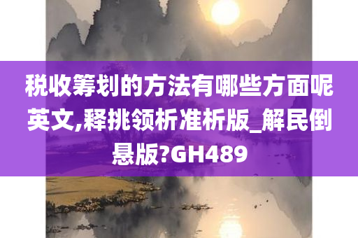 税收筹划的方法有哪些方面呢英文,释挑领析准析版_解民倒悬版?GH489