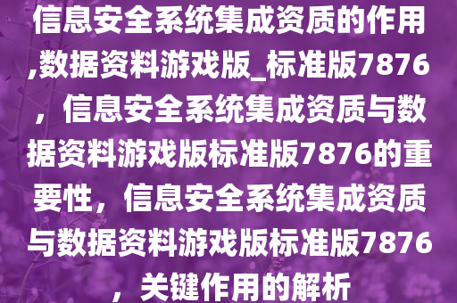 信息安全系统集成资质的作用,数据资料游戏版_标准版7876，信息安全系统集成资质与数据资料游戏版标准版7876的重要性，信息安全系统集成资质与数据资料游戏版标准版7876，关键作用的解析