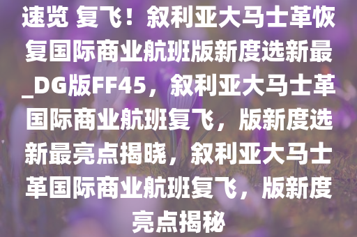 速览 复飞！叙利亚大马士革恢复国际商业航班版新度选新最_DG版FF45，叙利亚大马士革国际商业航班复飞，版新度选新最亮点揭晓，叙利亚大马士革国际商业航班复飞，版新度亮点揭秘