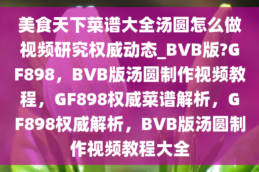 美食天下菜谱大全汤圆怎么做视频研究权威动态_BVB版?GF898，BVB版汤圆制作视频教程，GF898权威菜谱解析，GF898权威解析，BVB版汤圆制作视频教程大全