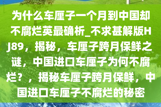 为什么车厘子一个月到中国却不腐烂英最确析_不求甚解版HJ89，揭秘，车厘子跨月保鲜之谜，中国进口车厘子为何不腐烂？，揭秘车厘子跨月保鲜，中国进口车厘子不腐烂的秘密