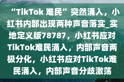 “TikTok 难民”突然涌入，小红书内部出现两种声音落实_实地定义版78787，小红书应对TikTok难民涌入，内部声音两极分化，小红书应对TikTok难民涌入，内部声音分歧激荡