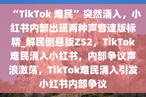 “TikTok 难民”突然涌入，小红书内部出现两种声音速版标精_解民倒悬版ZS2，TikTok难民涌入小红书，内部争议声浪激荡，TikTok难民涌入引发小红书内部争议